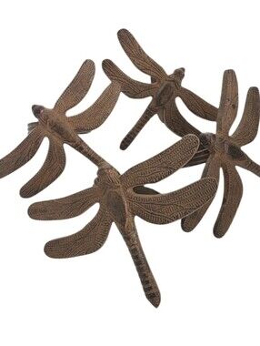 Pier 1 Dragonfly 4 Napkin Rings Cast Iron Rustic Summer Indoor Outdoor Table